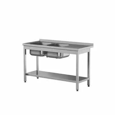 Przyścienny stół z 2 zlewami i półką 1300x700x850 mm | STW-137/2 PL L S