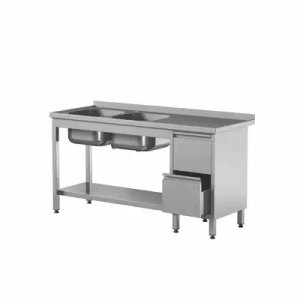Przyścienny stół z 2 zlewami, szufladami i półką 2000x700x850 mm | STW-207/2 PL L 2DR S